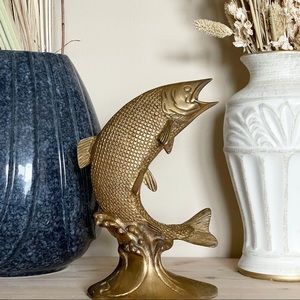 SOLD Brass Fish Rising Statue